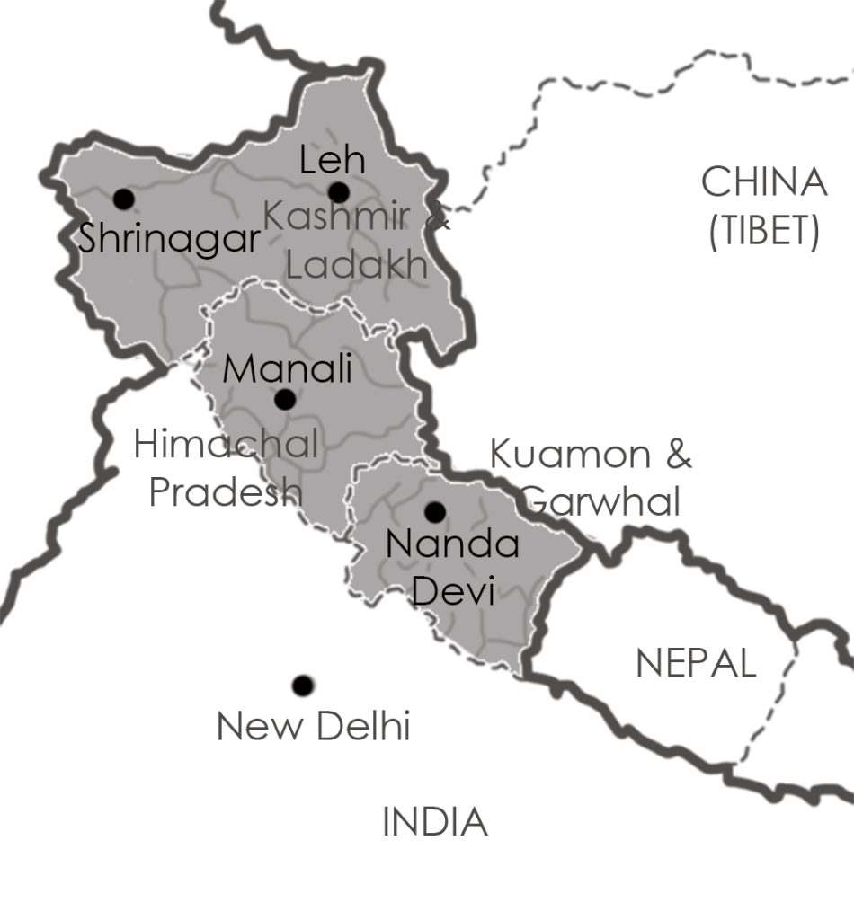 north west India map Kumaon Garwhal Himachal Pradesh Kashmir Ladakh