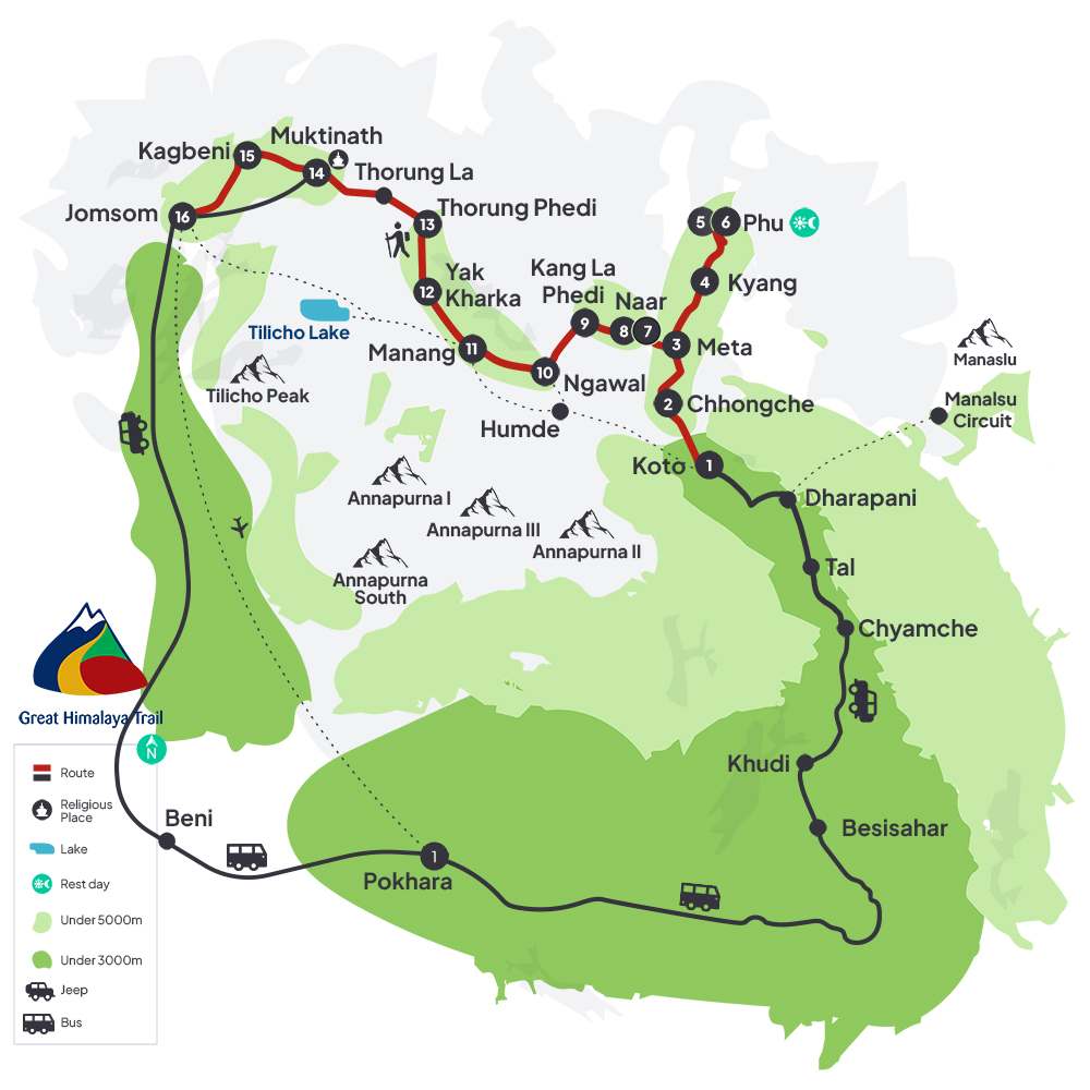 Annapurna circuit naar and phu map copy